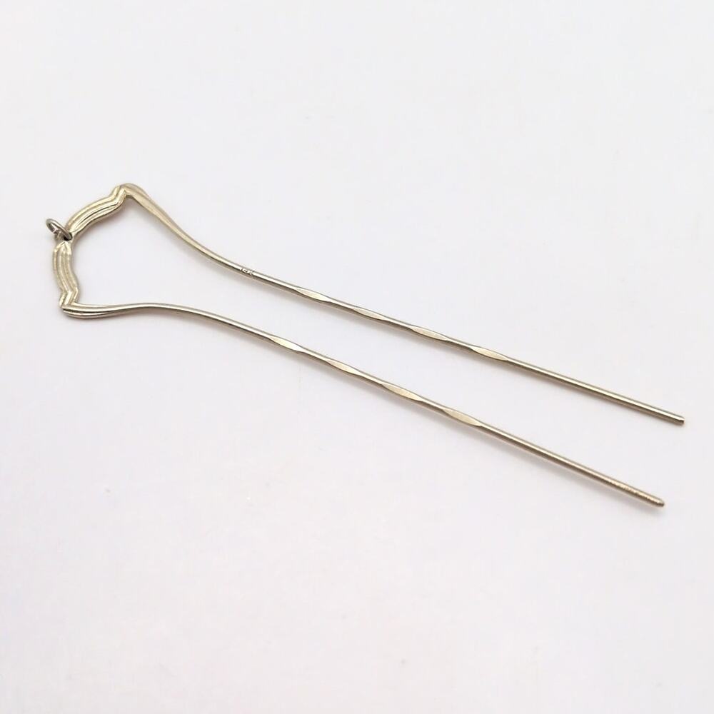 Antique 14k White Gold Mini Victorian Hair Pin Two Prong for Eyeglasses .95g